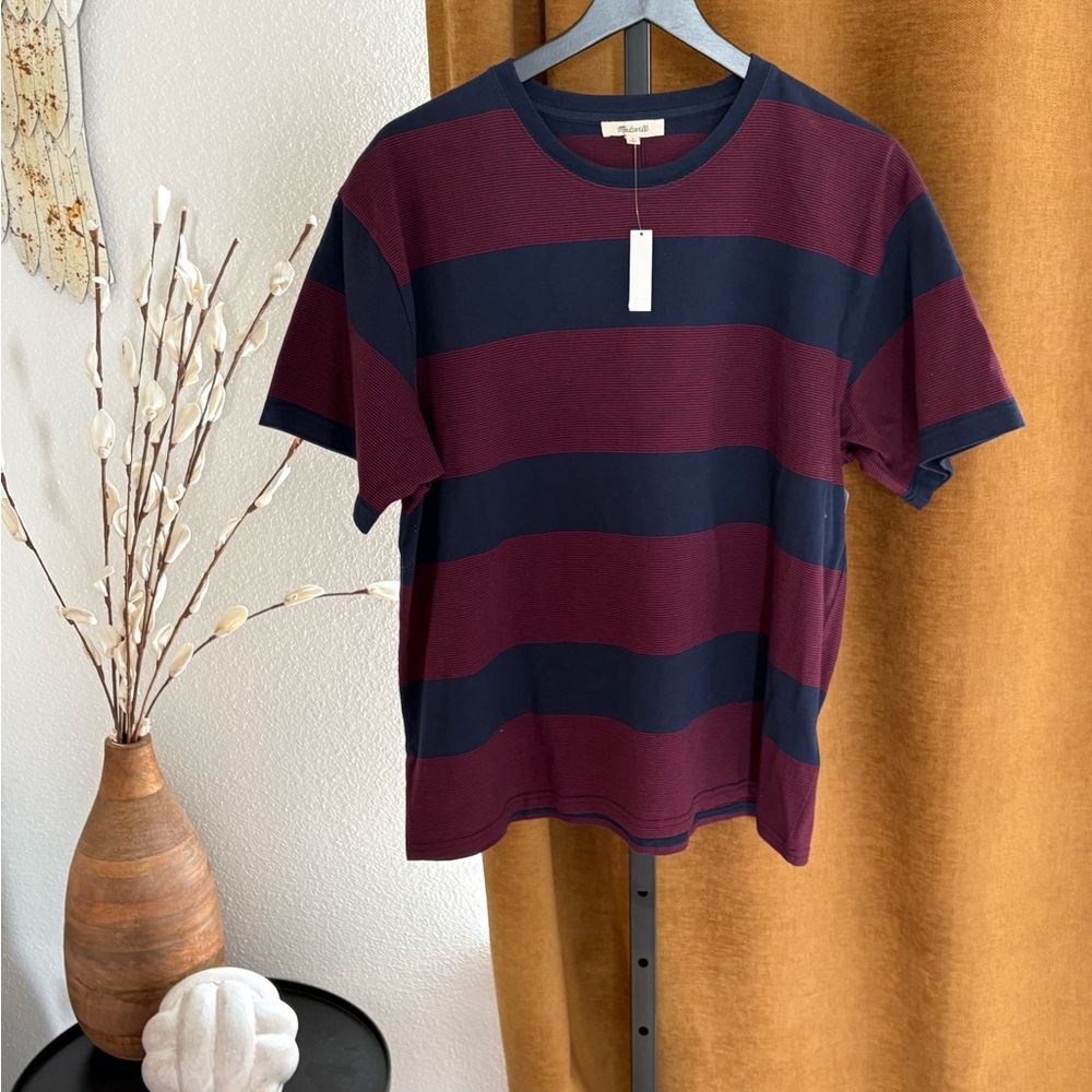 Madewell Red and Navy Striped Short Sleeve Tee